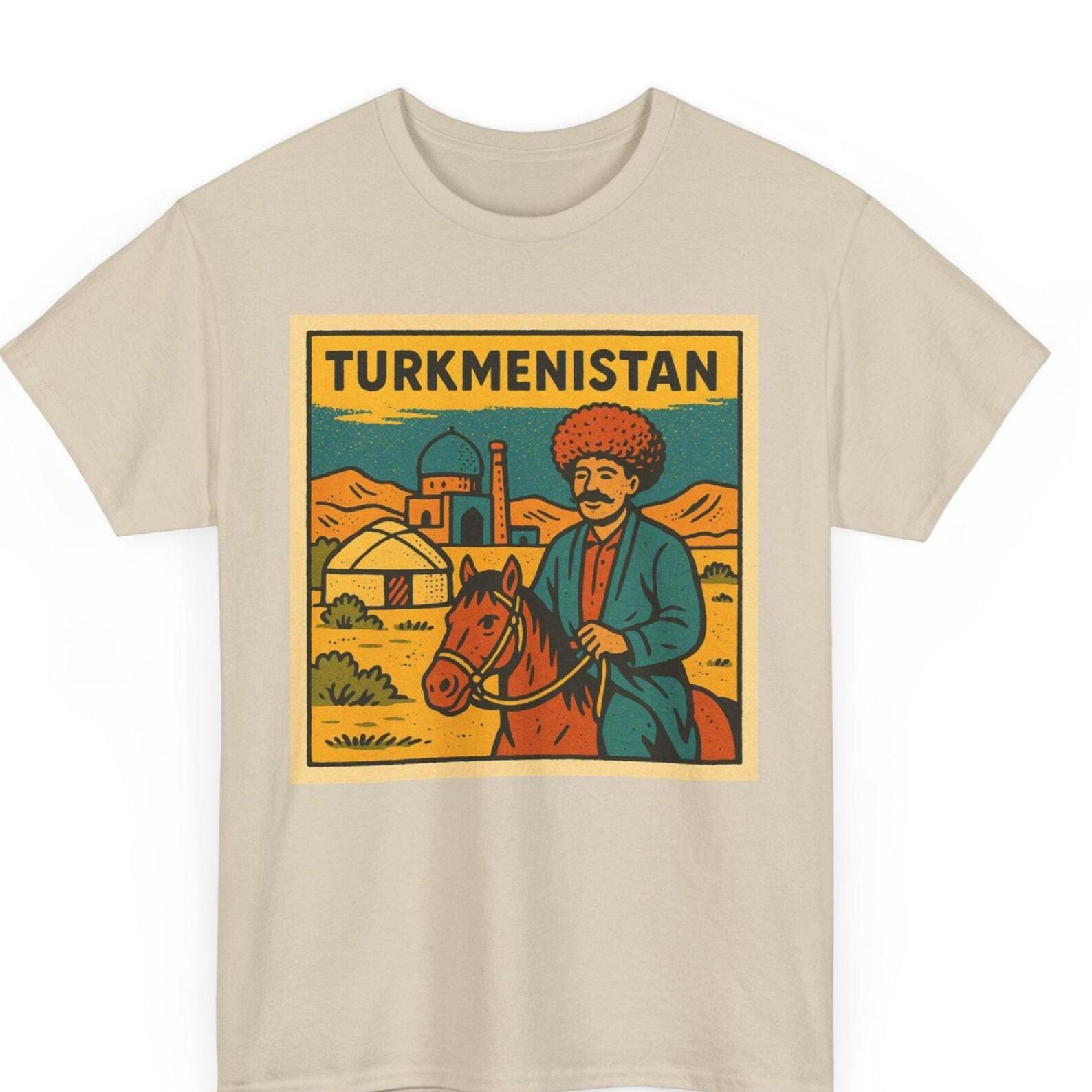 Turkmenistan Comic T Shirt Unisex Retro Style | Vintage Ashgabat Skyline Tee | Central Asia Travel Shirt | Gift for Him Her Culture Lover M