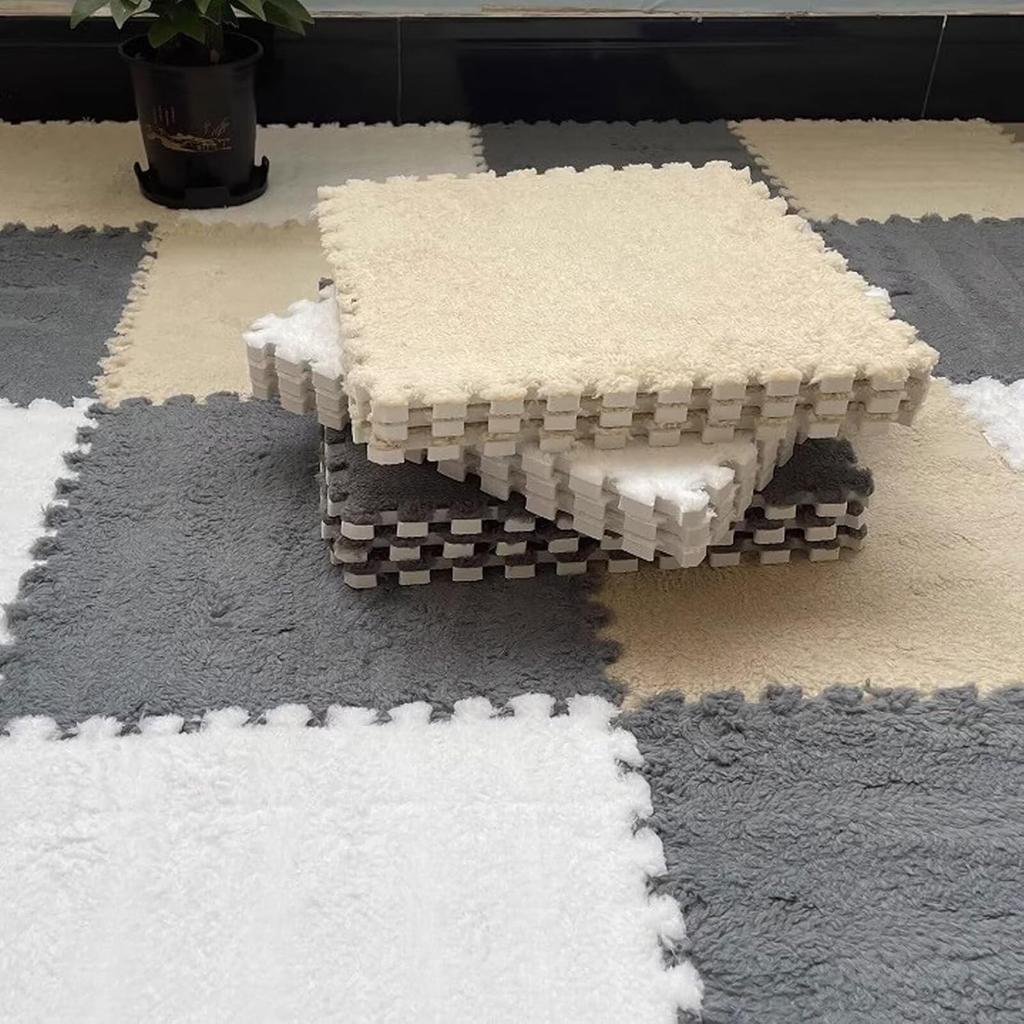 10Pcs Interlocking Carpet Tiles 30*30*1CM Plush Interlocking Foam Fluffy Play Mat Floor Rug Creative Puzzle Bedside Relaxing Mat