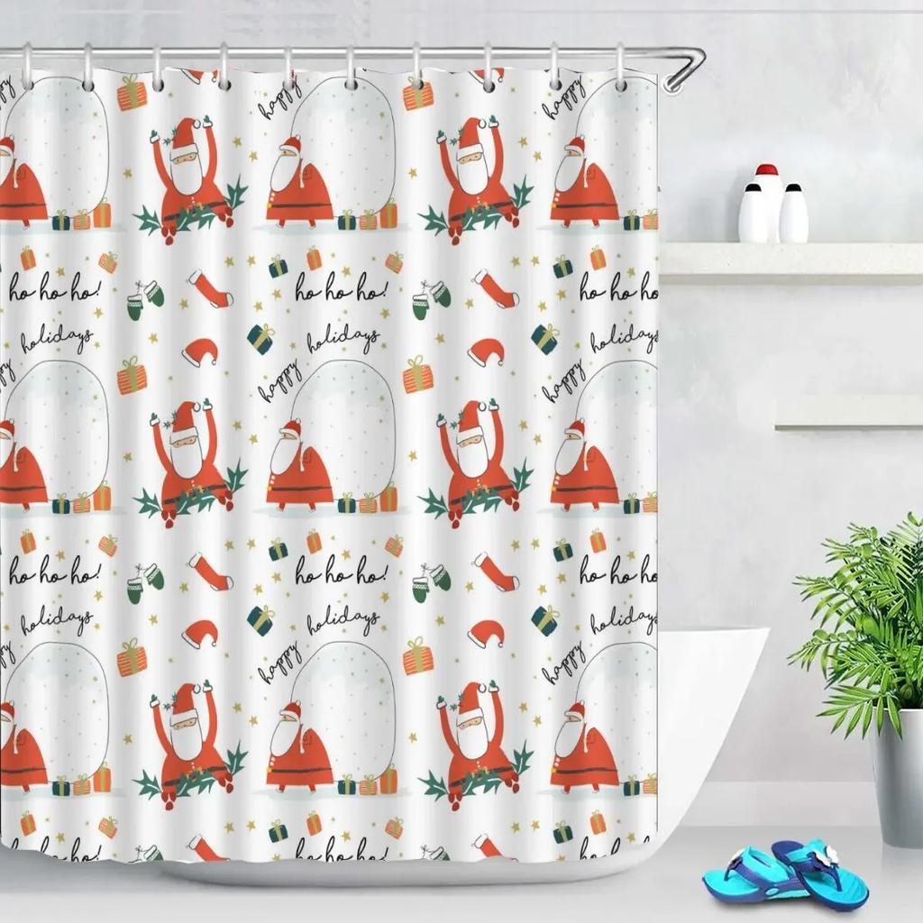 Christmas Cookies Bathroom Curtain Christmas Gift Shower Curtain Bathroom Waterproof Fabric New Year Holiday Decoration Hooks