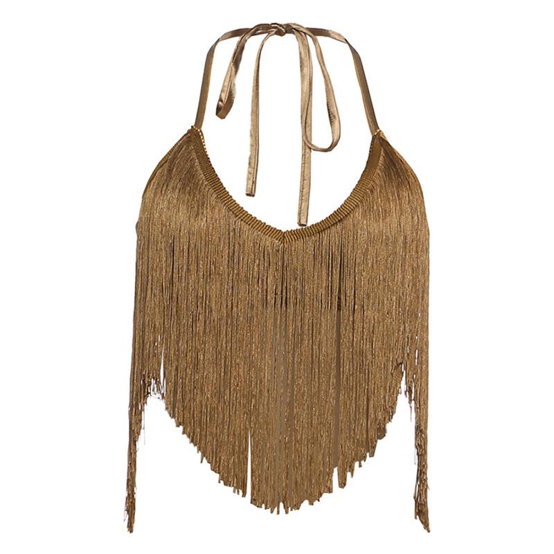 European and American Women's Clothing Summer New Fashion Hottie Sexy Sleeveless Backless Neck Strap Fringed Vest Top