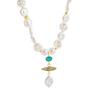 18K Gold Plated Beaded Necklace Stainless Steel Geometric Layered Pendant Necklace Boho Style Pearl Crystal Clavicle Chain