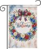 4th of July Welcome Garden Ag 12x18 Inch Double Sided, Patriotic Oral Red White Blue Ower Americana Porch Yard Outside Kkz