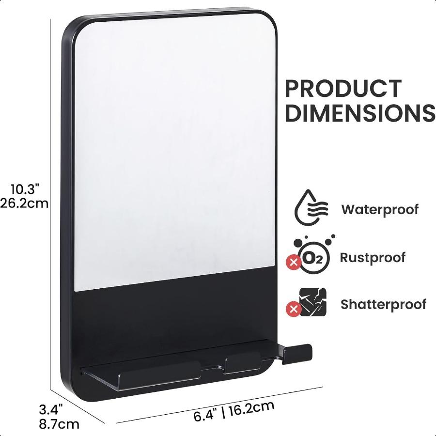 

Зеркало для душа Fogl AntiFog с держателем для бритвы, присоска, зеркало для бритья с подносом для хранения, нержавеющее, небьющееся, съемное для ванны United States