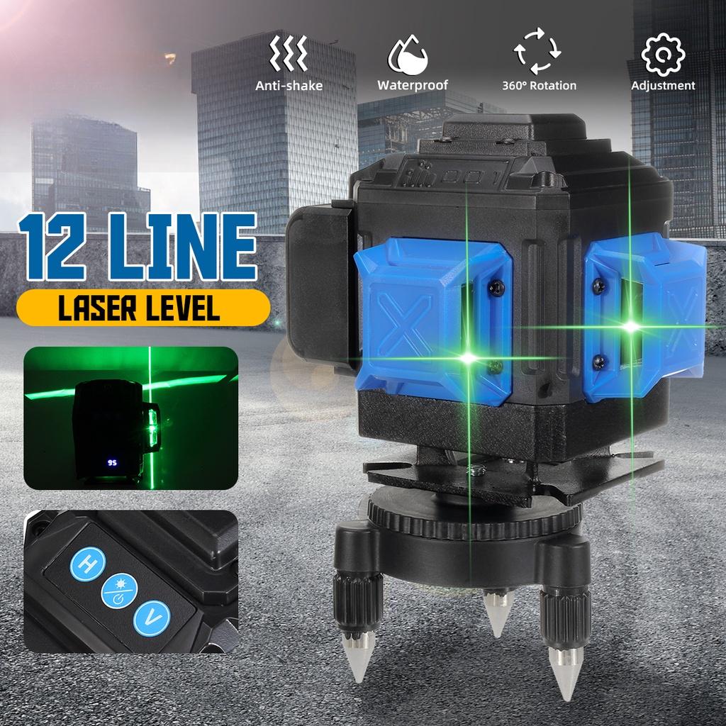 12 Lines 3D 360 Laser Level Self-Leveling Horizontal And Vertical Powerful Cross Green Lines With 2 Batteries New