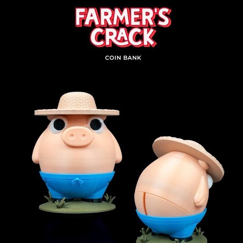 3D Printed Farmer's Crack Coin Bank Funny Pig Money Bank for Kids Wacky Saving Coin Jar Ornament for Desk Decoration