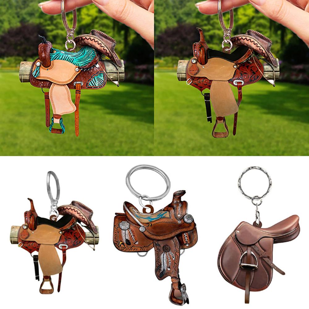 Portachiavi Forma Sella da Cowboy Western per Cavallo Ciondolo Acrilico Portachiavi da Appendere Decorazione Portachiavi per Auto Regali Non 3D