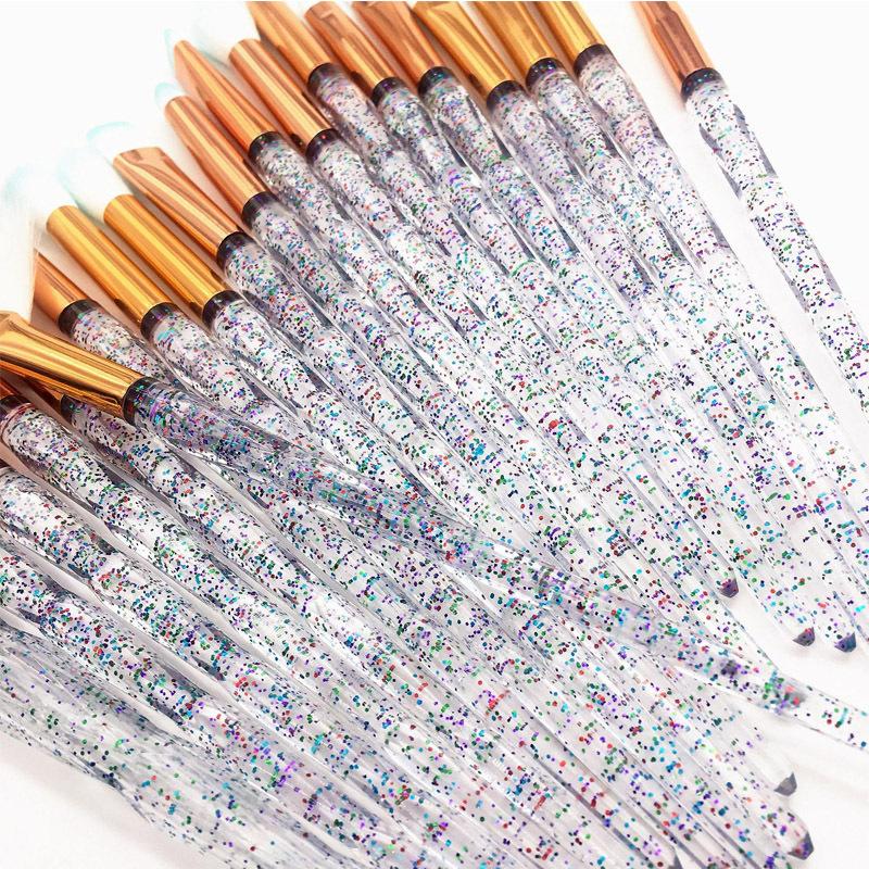 20 Makeup Brush Set Diamond Clear Handle Eyeshadow Makeup Brush Multifunctional Eye Beauty Tool