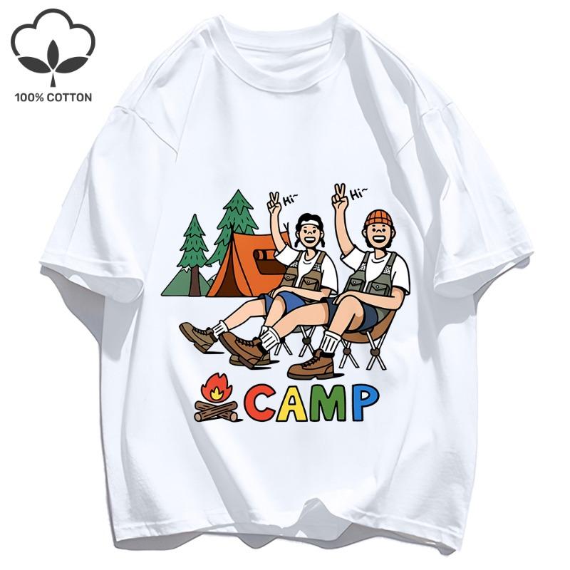 

Happy Camping Activity For Couples Printing Mens Basics T-Shirts Loose T-Shirt Casual Summer Short Sleeve Cotton Hip Hop Top S