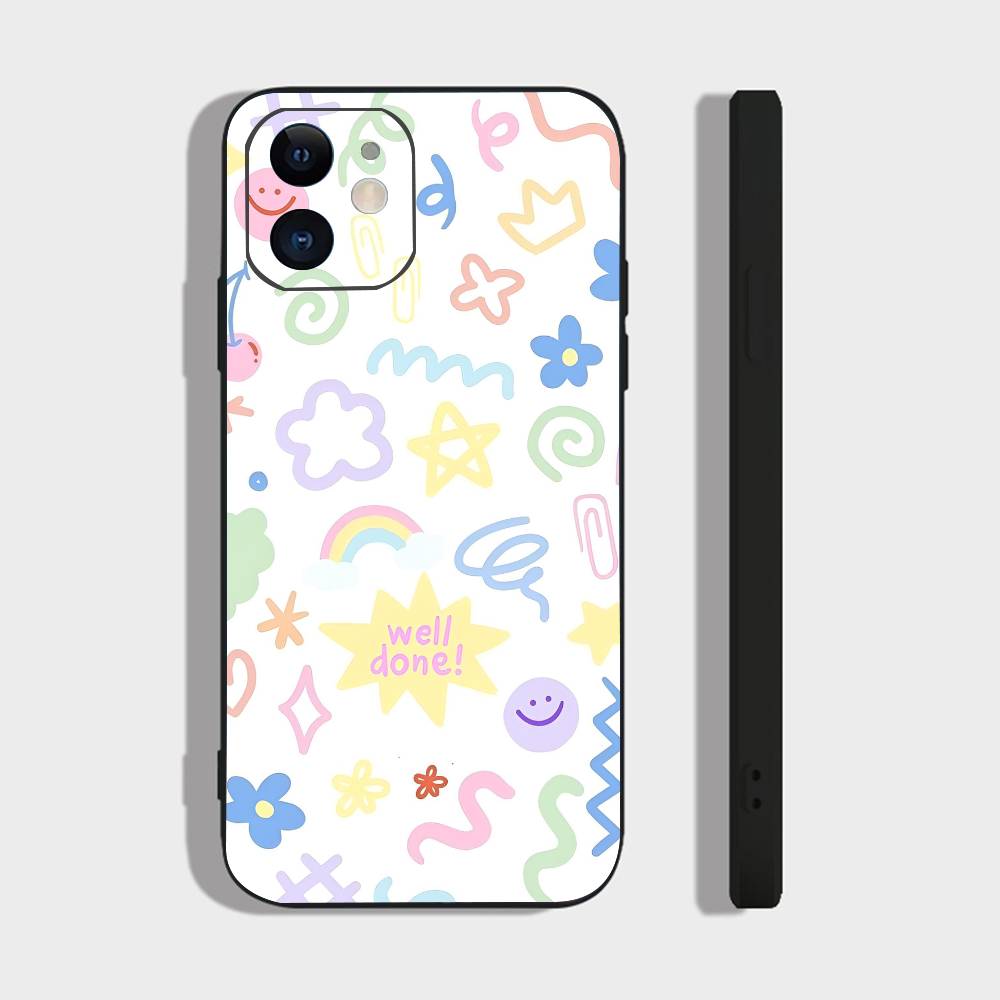 Cute Pattern For IPhone 17 Air 16 15 14 13 12 11 Pro Black Soft Cover Phone Case