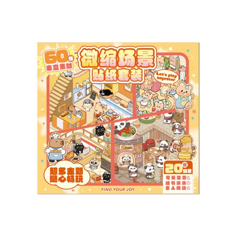 Cartoon 3D Landscaping Stickers 20 Sheets Scene Sticker Book Creative Miniature Scene Stickers