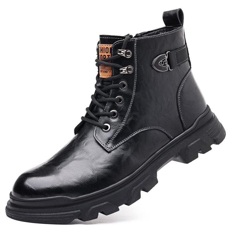 

New autumn and winter men s boots Casual designer style Outdoor warm high top leather shoes Classic Leisure and Business 44 чёрный
