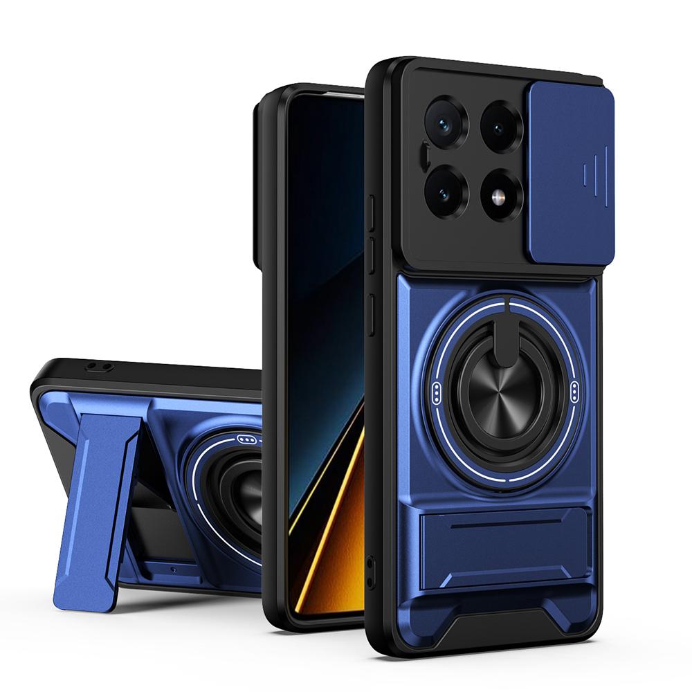 KEYSION Magnetic Phone Case for Xiaomi POCO X6 Pro 5G Slide Camera Lens Protection Upright Kickstand Ring Shockproof Back Cover