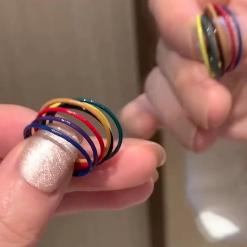 Set da 7 Pezzi Moda Colorato Smalto Goccia Anello Ultra-Fine Per Donne Ragazze Festa Gioielli Charme Personalizzati di Alta Qualità Regalo