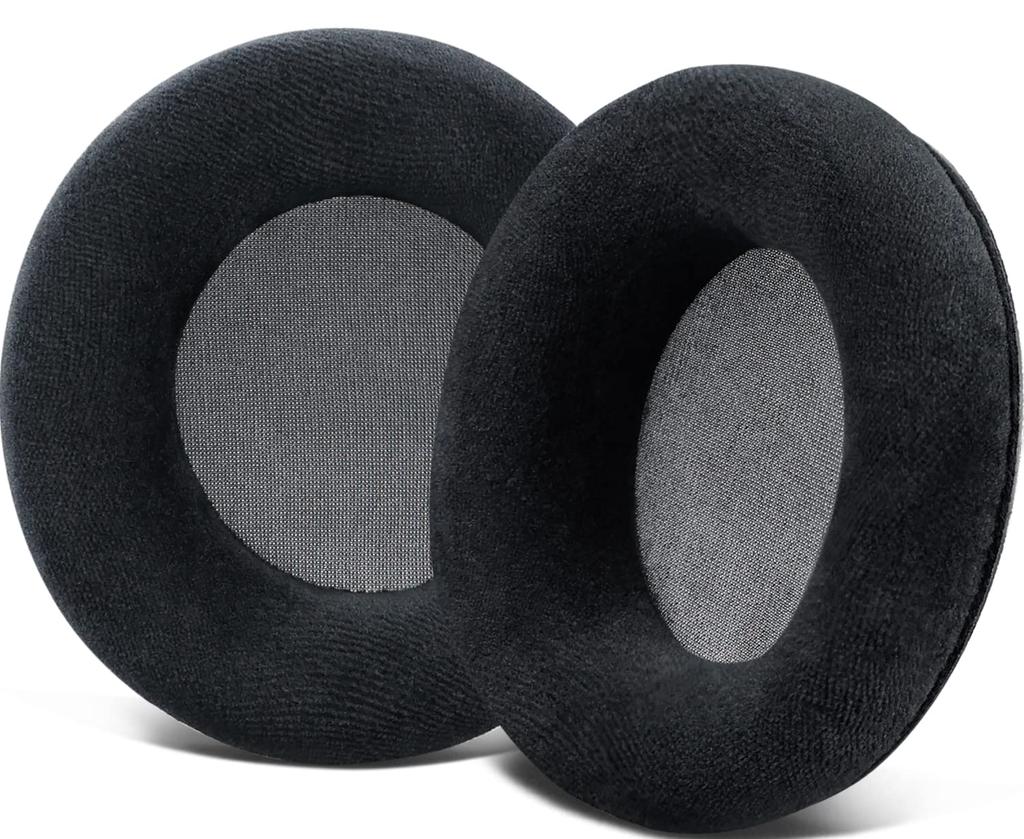 SOULWIT Replacement Ear Pads/Cushions for AKG K701, K702, Q701, Q702, K601, K612, and K712 Headphones, Soft Velour Headset Compatible, Black