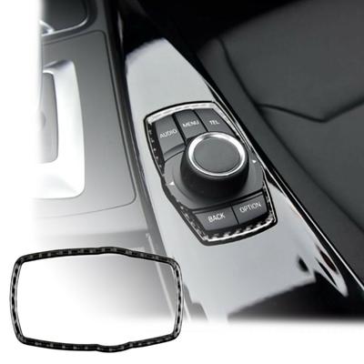 Araba Multimedya Düğme Çerçeve Kapağı Araba İç Etiketleri Karbon Fiber Çerçeve Etiketi BMW F10 F20 F30 F34 F07 F25 F26 F15 F16 İçin