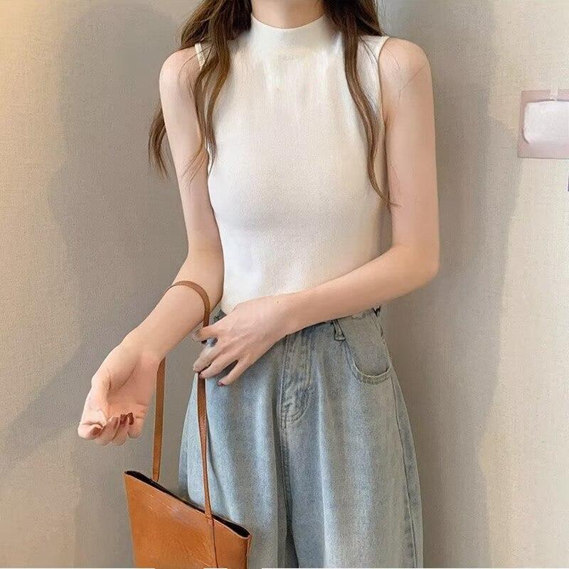 Women Knitted Tank Top Summer Fall Slim Sweater Short Sleeveless Solid Spring Autumn Sweaters Pullovers