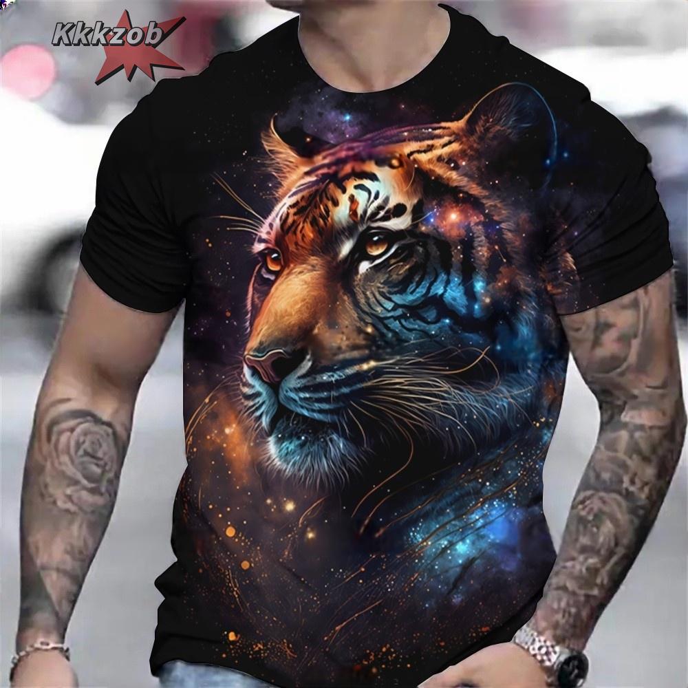 Men's Shirts Fierce Tiger Print T-Shirt 3D Animal Summer Short Sleeved Male Oversized T-Shirts Casual Tops Tees Men Clothing