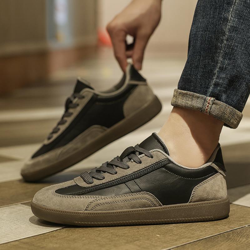 Men Black Sneakers Spring Fashion Korean Style Round Head Lace Up Casual Outdoor Walking Flat Shoes Zapatillas De Deporte