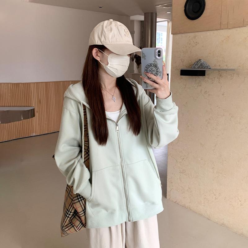 Mint Mambo Green Fall Zipper Sweater Jacket Female Spring and Fall Thin Slim Waist Casual Short Cardigan Comfortable Versatile and Fashionable