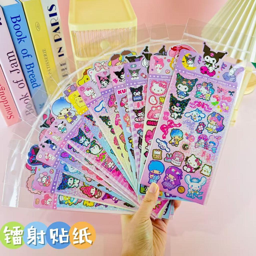 Multi-Series Sanrio Laser Glitter Sticker Set, Kids Reward Stickers, Student Journal DIY Decor Gift Pack