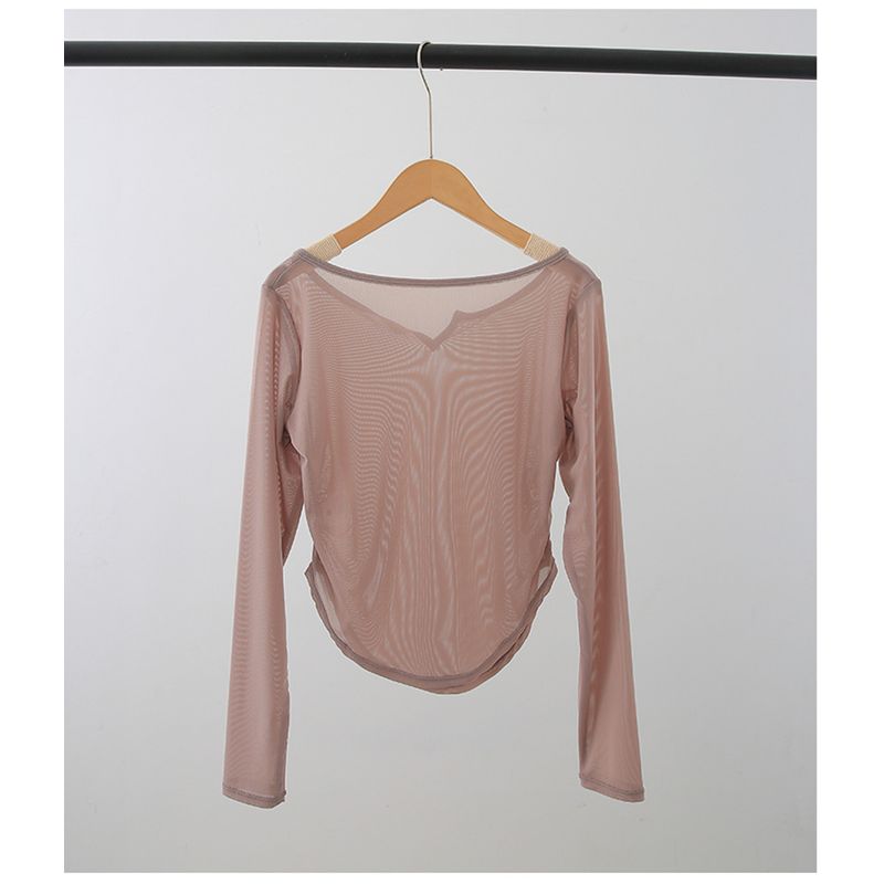 

Новый сетчатый топ с V-образным вырезом и длинным рукавом для йоги, фитнеса, быстросохнущая футболка для бега, дышащая, облегающая, спортивная накидка Curry S (40.00kg -47.50kg)