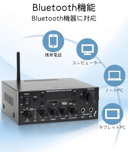 QuiExact Amplifier, Power Amplifier, Audio Amplifier, Compact, Bluetooth, Card Slot, USB Flash Drive, Radio Function, 60W, Remote Control, Mini Amplif