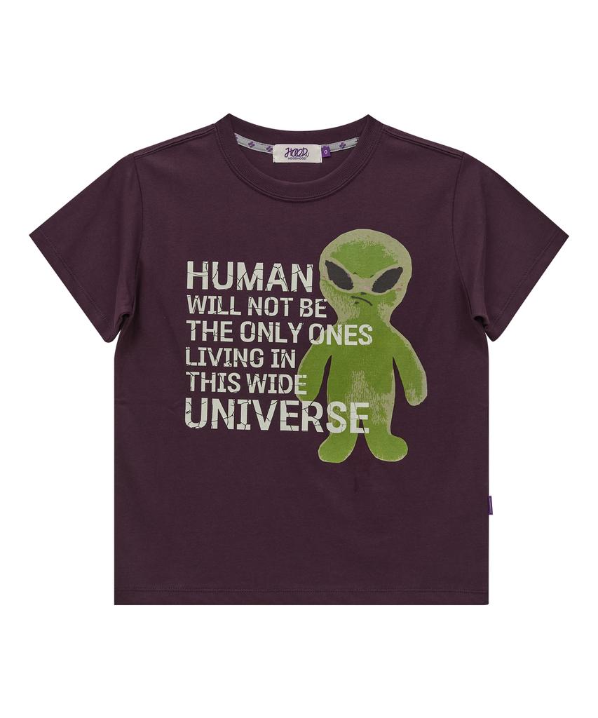 HOODHOOD Alien Slogan Short Sleeve T-Shirt Purple