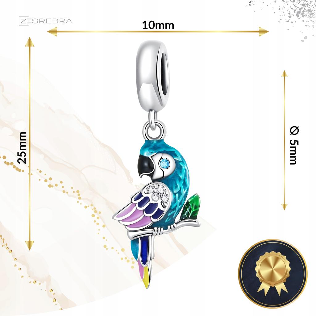 Charms Papagei Bunt S925 Perle Perlen Zirkonia Vogel Anhänger