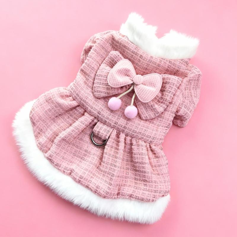 

Small Dog Winter Dress Yorkie Pomeranian Shih Tzu Maltese Poodle Bichon Schnauzer Clothes Pet Dog Clothing Apparel Puppy Costume S рожевий
