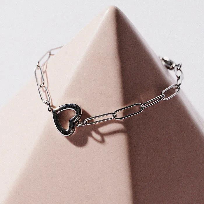 Volume Line Heart Pendant Chain Bracelet (C2503AC1297_SV)