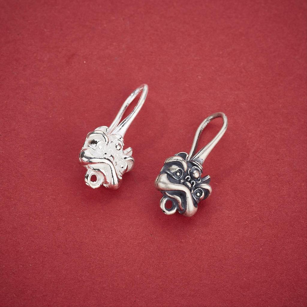 S925 Sterling Silver Pixiu Beast Face Earrings with Ear Hooks for Tassel Pendants, Semi-finished DIY Accessory