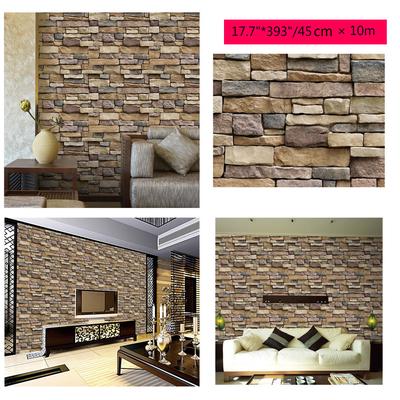3D Wall Stick 10 Meters Brick Stone Rustic Effect Self-adhesive Wall Sticker 