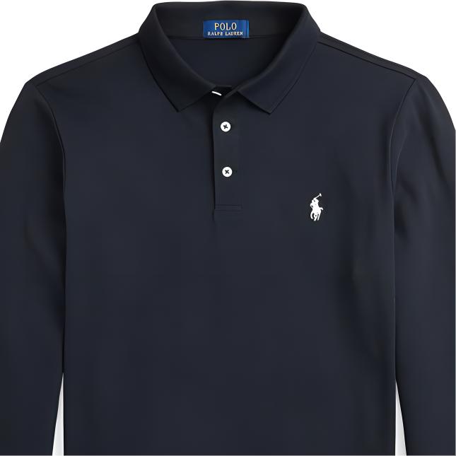 Polo Ralph Lauren FW24 Logo Embroidered Ribbed Slim Fit Long Sleeve Polo Shirt Men tops Black MNPOKNI16823927-410