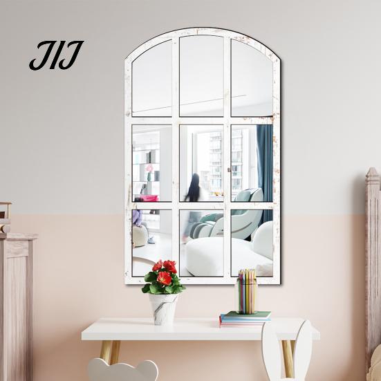 Arched Wall Mirror Stickers Window Decor, Wooden Frame Acrylic Fake Mirror, Minimalist Arch Self-Adhesive Windowpane Sticker for Living Room