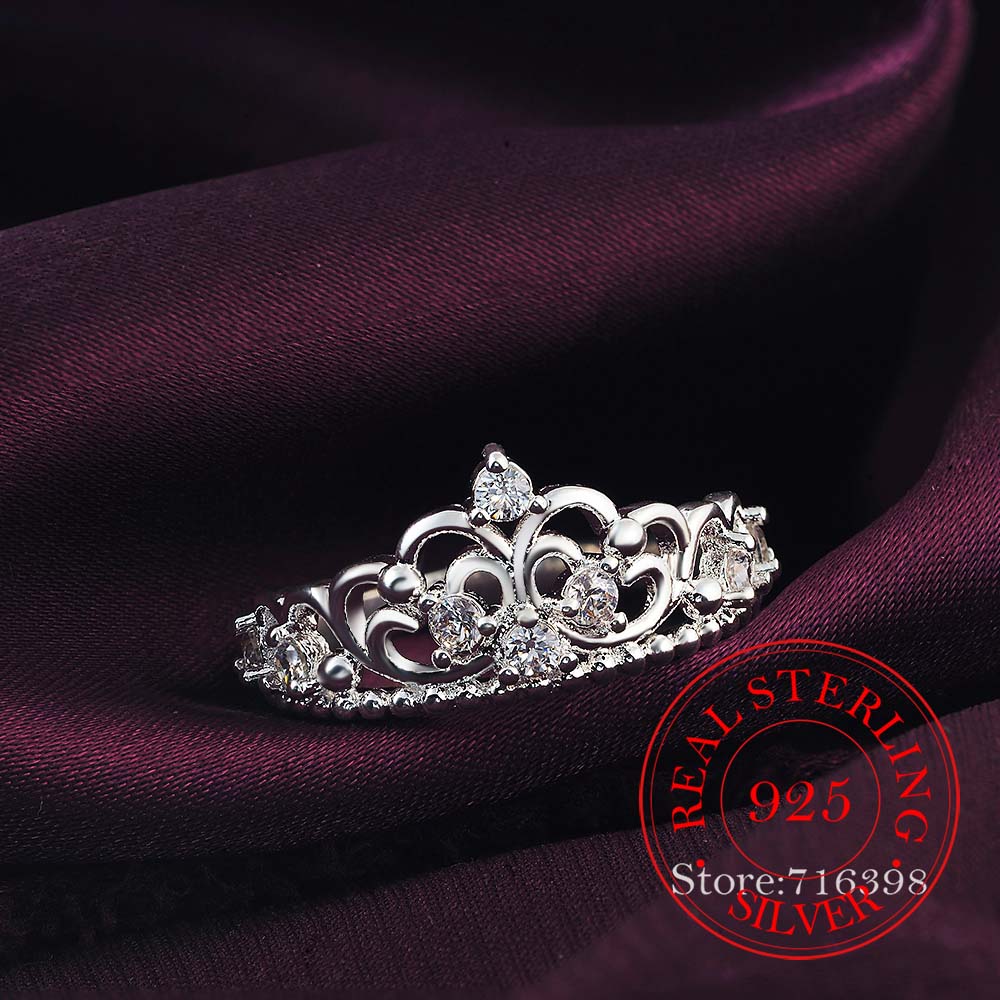925 Sterling Silver Jewelry Vintage Luxurious Crystal Crown Wedding Silver Rings for Women Fashion Anel De Prata Bijoux Gif
