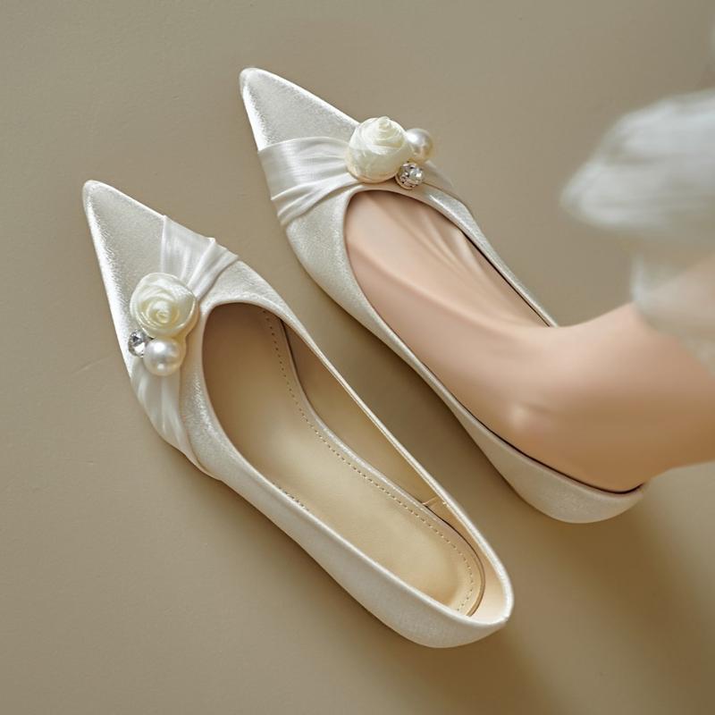 

Flower Pearl Women Flats Shoes Crystal Elegant Pointed Toe Party Sandals 2025 Trend New Dress Woman Loafers Summer Shallow Shoes 40