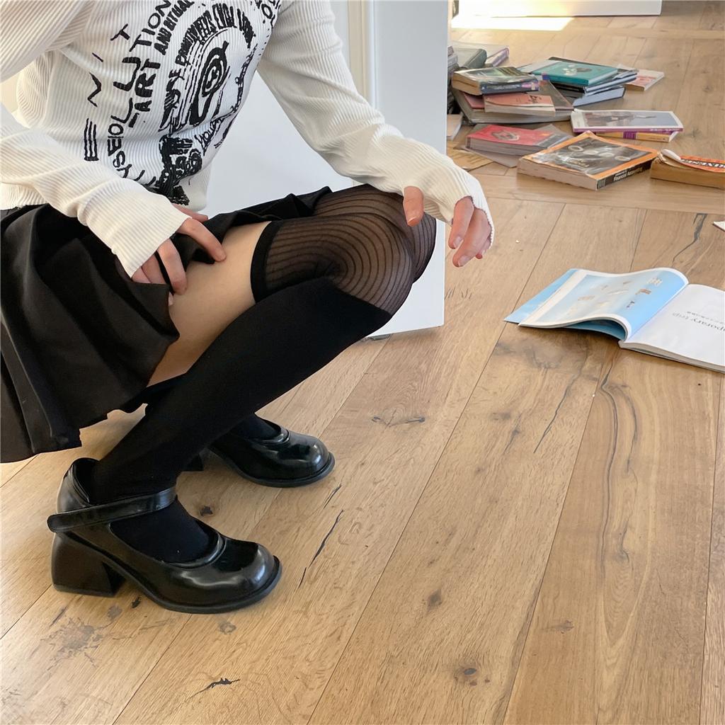 Slim Vertical Stripes Lolita Hot Girl Long Black Silk Knee High Socks Sexy High Women Socks