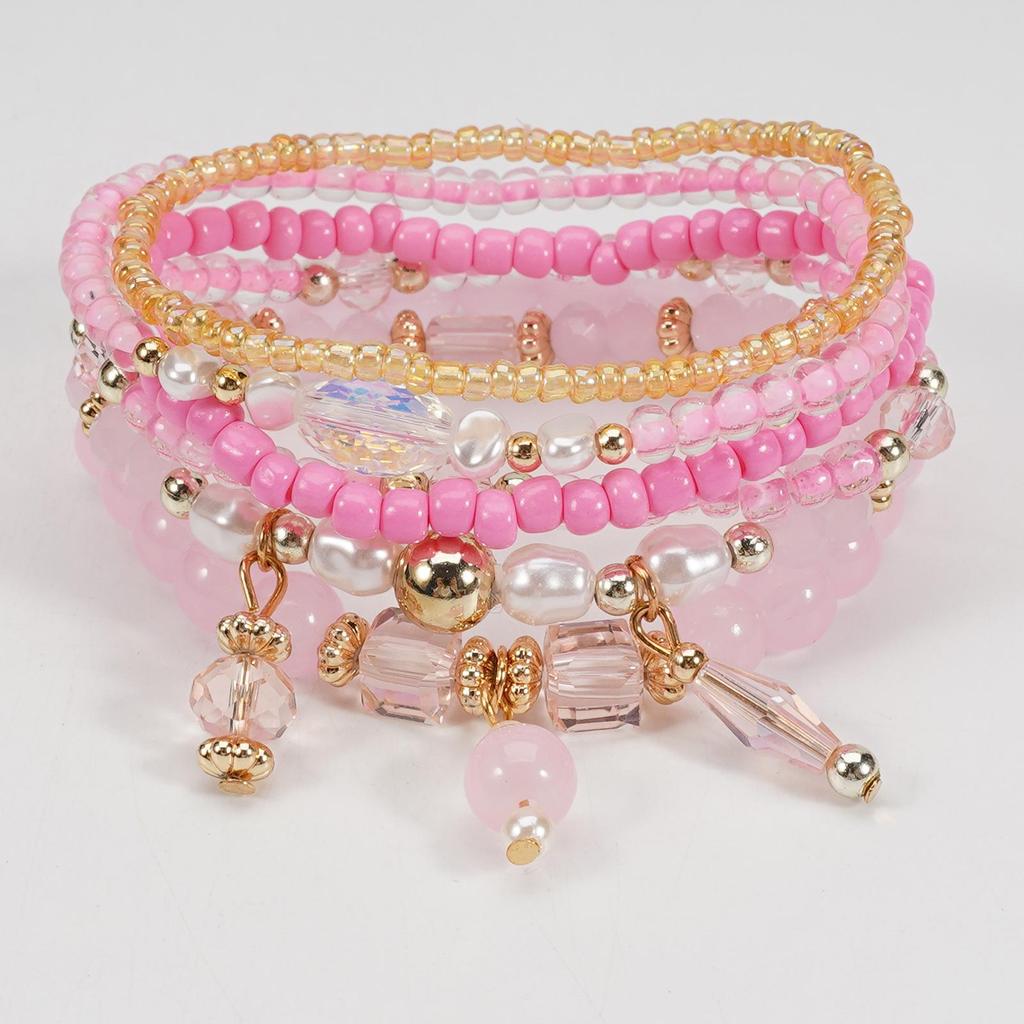 Boho Perlenarmband-Set mit Süßigkeiten-Anhänger und künstlichen Kristallen