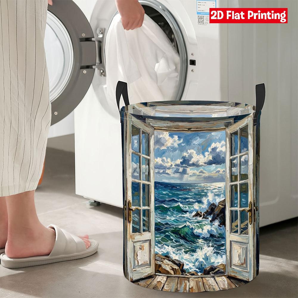 Collapsible Laundry Basket Large Round Waterproof Fabric Hamper Dirty Clothes Storage Bin Toy Organizer with Handles
