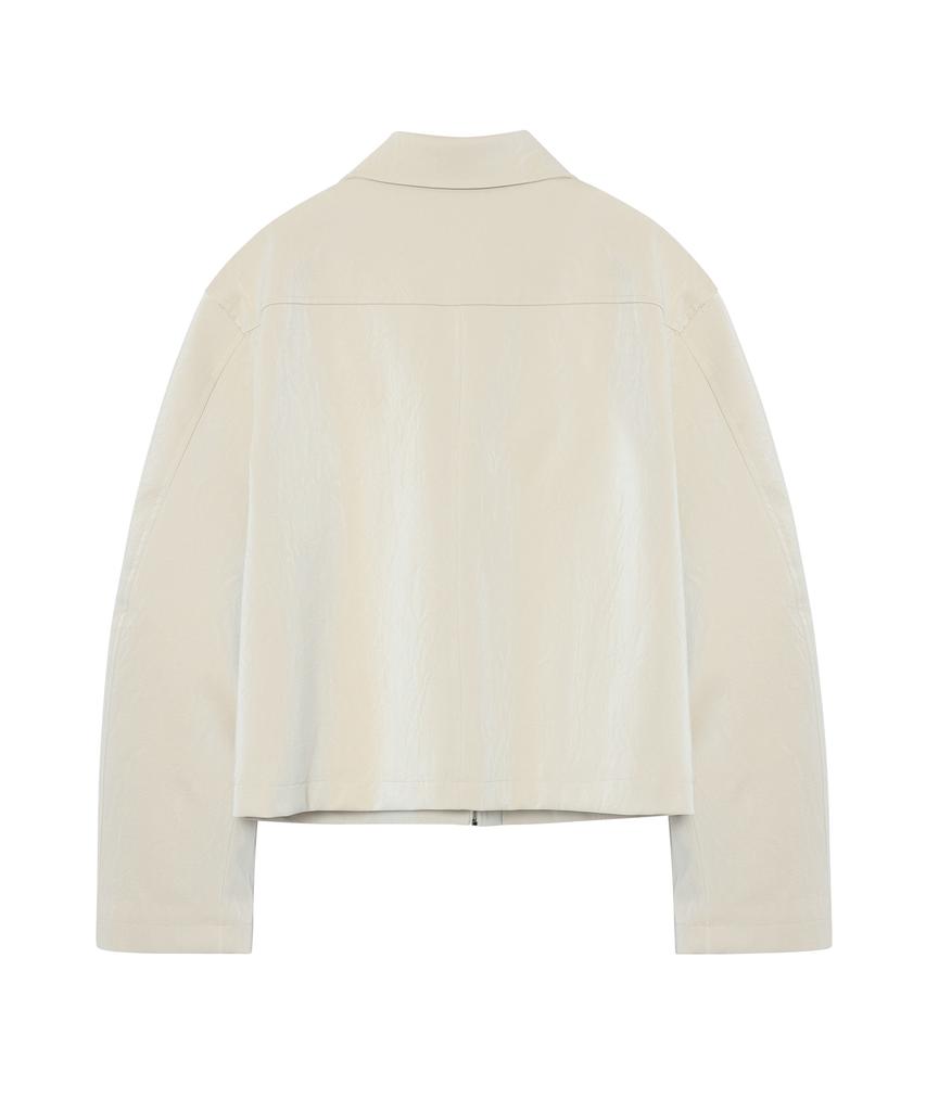 Leftseoul Synthetic Leather Collar Jacket [Ivory]