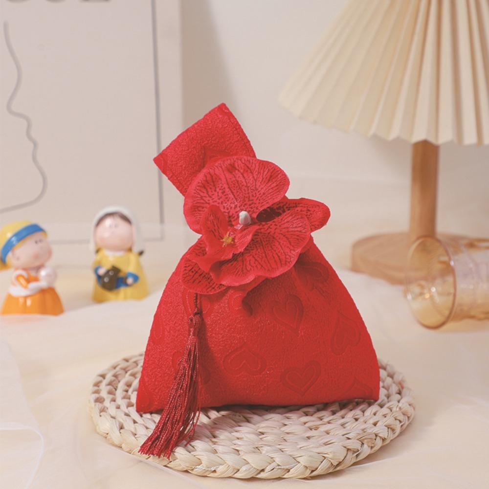 

Темперамент Сумка в китайском стиле Орхидея Праздничная Сахарница Цветок Кисточка Сумка на запястье Новый год Style2-Red