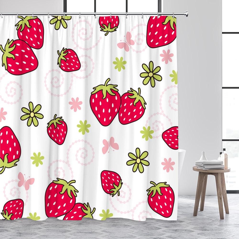 Tropical Fruits Shower Curtains Orange Lemon Peach Strawberry Watercolour Floral Leaves Modern Polyester Bathroom Curtain Decor