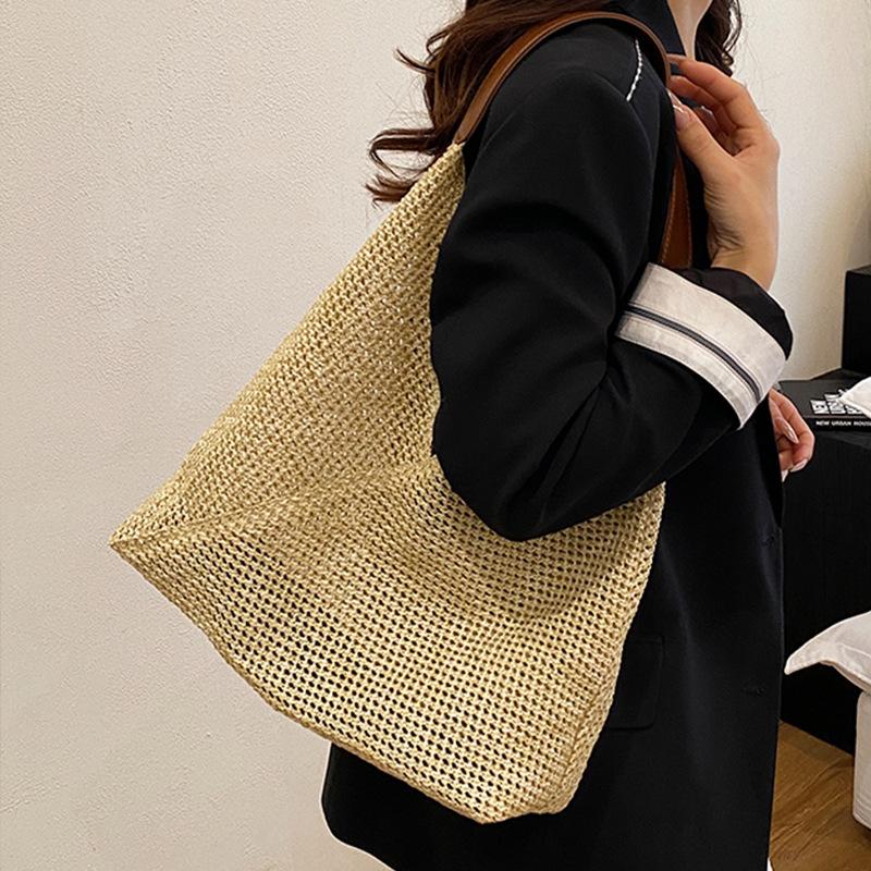 Handwoven bag women's 2025 new trendy fashion retro tote bag straw bag versatile large-capacity shoulder bag