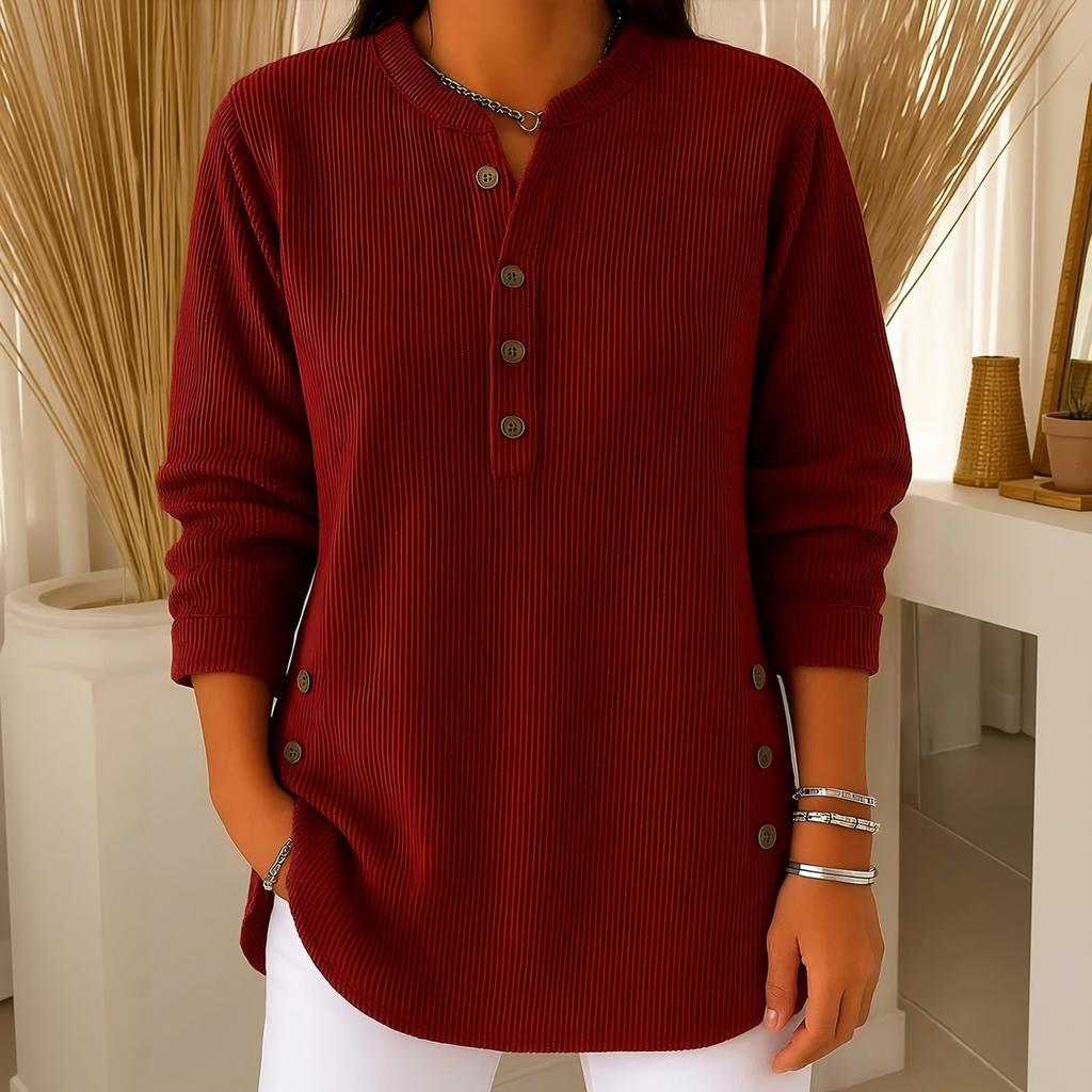 Women's Corduroy V-Neck Long Sleeve Button Front Shirt Casual Loose Fit Color Top