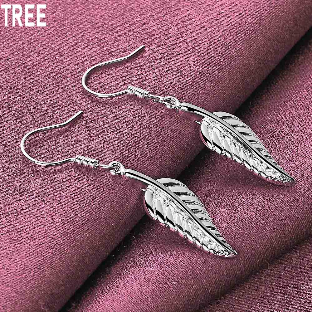 925 Sterling Silver Feather Dangling Piercing Earrings Fashion Wedding Jewelry