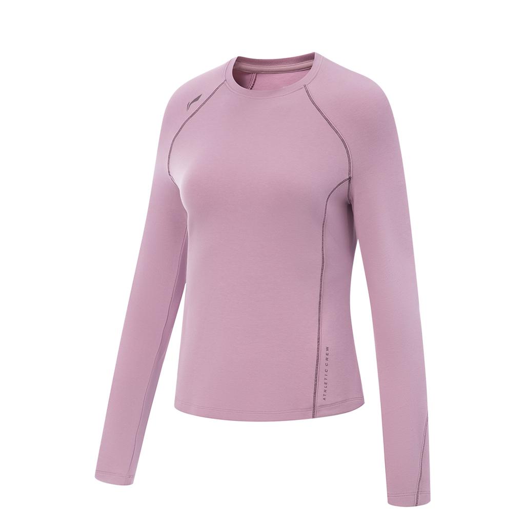 Li-Ning Fitness Series Sports Casual Round Neck Slim Fit Versatile Comfortable Long Sleeve T-Shirt Women Tops Hulijizi ATLV268-7
