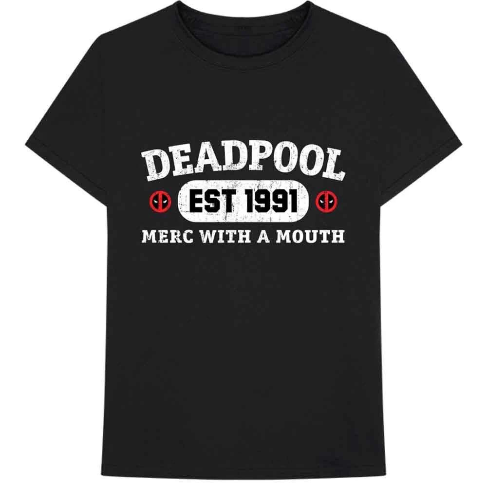 Deadpool T Shirt MERC with A Mouth Official Marvel Comics Mens Black L 2XL