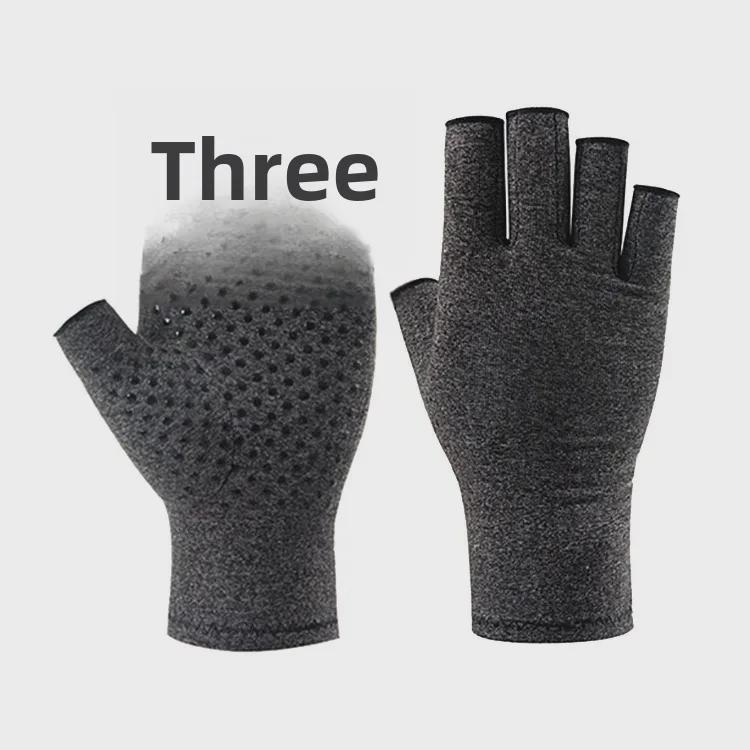 Hemp Gray Half-Finger Compression Gloves for Joint Support & Non-Slip Cycling