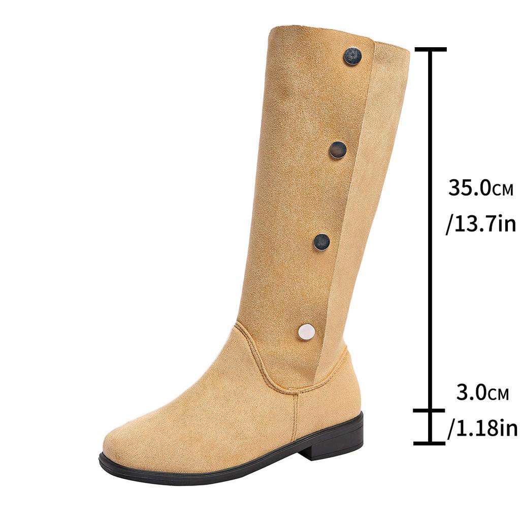 Women's Solid Color Comfortable Low Heels Fashion Pleated Knee-high Boots Round Head Square Heels Increase Large Size Women Shoe