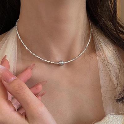 Collana Girocollo di Alta Gamma Perla Argento Galassia per Donna: Design Unico Primavera/Estate